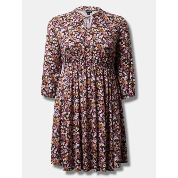 Size 4X 26 28 FLORAL PRINT CHALLIS KEYHOLE DRESS W/POCKETS All-Season PLUS SIZE - Picture 5 of 8